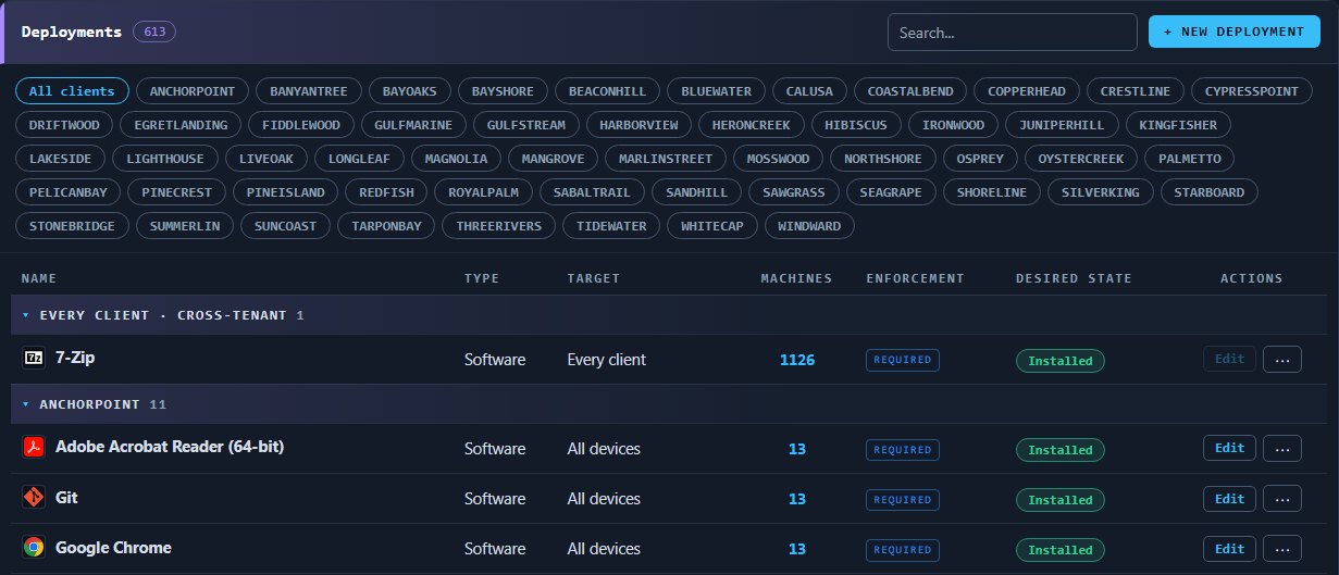 The Deployments screen, listing the deployments that are in place.